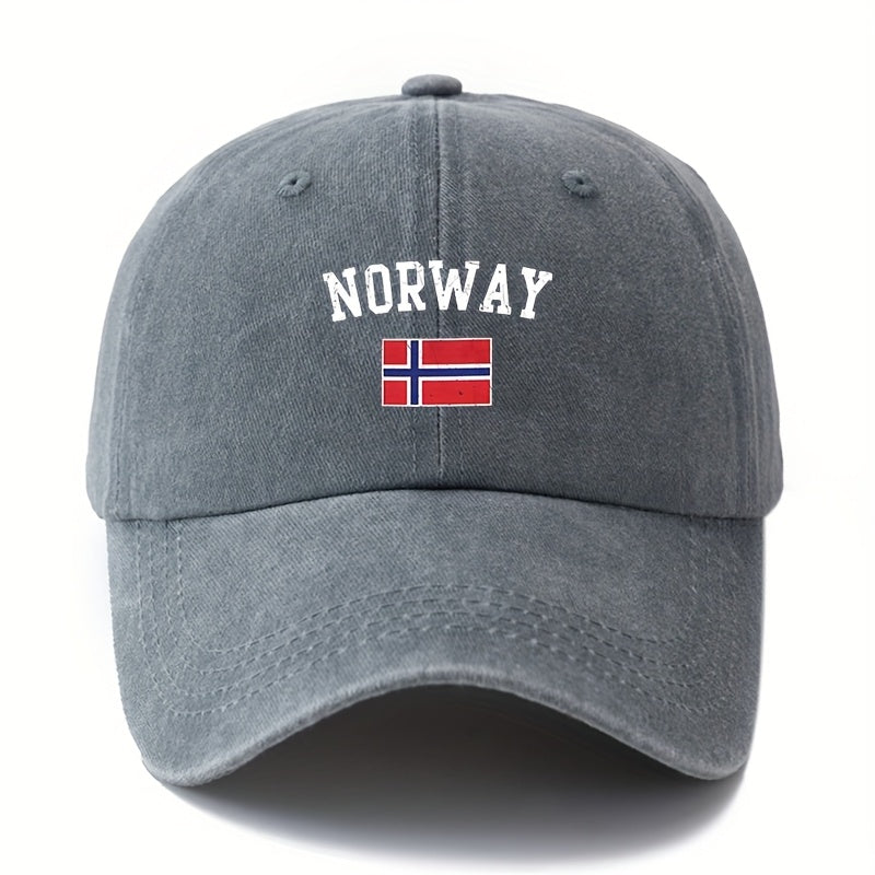 Unisex Norwegian Flag & NORWAY Lettering Vintage Cap - Norway Pride Outdoor Travel Hat, Lightweight Curved Brim, Hand Washable Black Norwegian Flag for &, Casual Wear Accessory (Norwegian Flag)