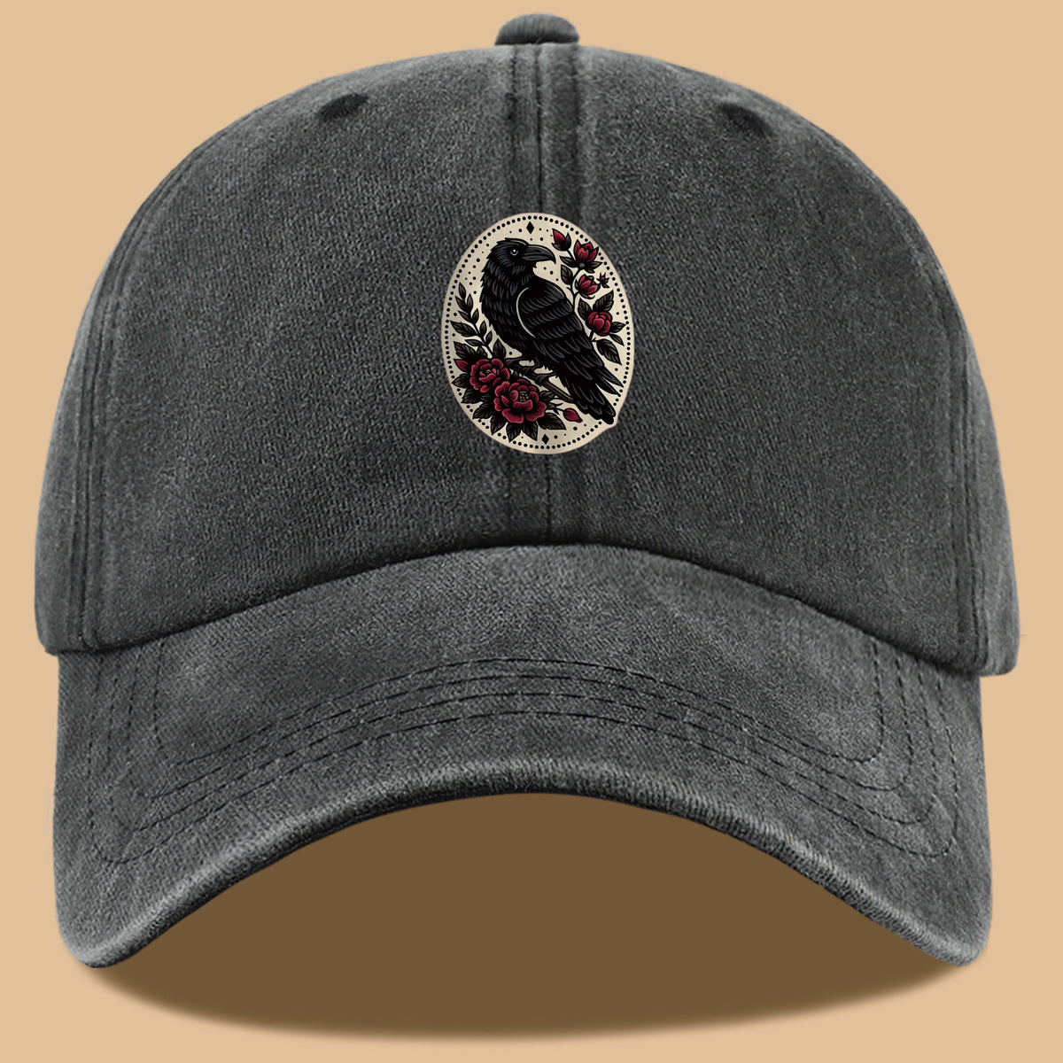 1pc 1pcs Black Crow & Red Rose Vintage Duckbill Baseball Cap - Adjustable Unisex Hat Suitable for Men & Women, Gothic Streetwear Sun Hat for Outdoor Travel, Daily Commute, Photo Shoots, Creative,,