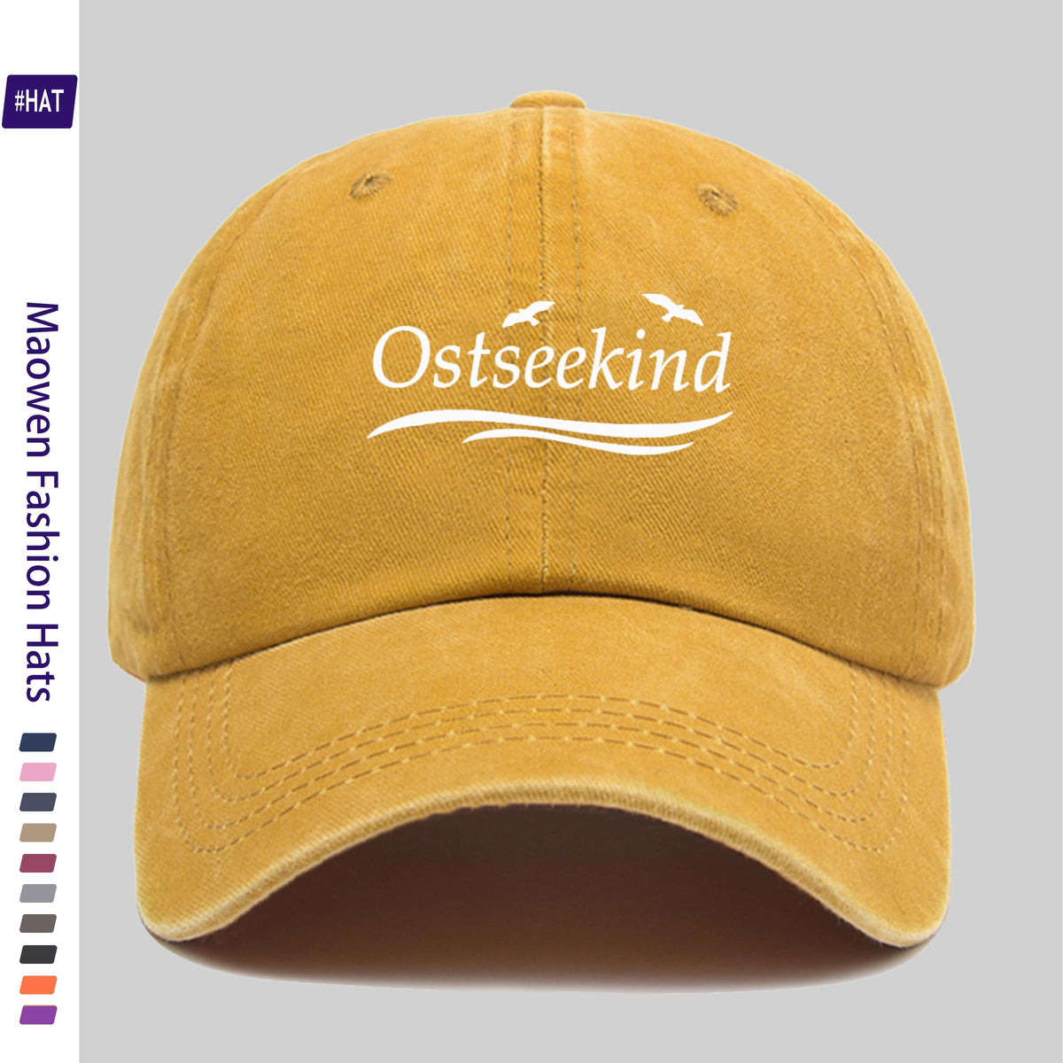 1pc Vintage Washed Duckbill Trucker Hat with Ostseekind & Seagull Logo Print, Adjustable Snapback Cap Suitable for Outdoor Fishing, Hunting, Vacations, Unisex for Men & Women, Machine Washable, Retro Logo