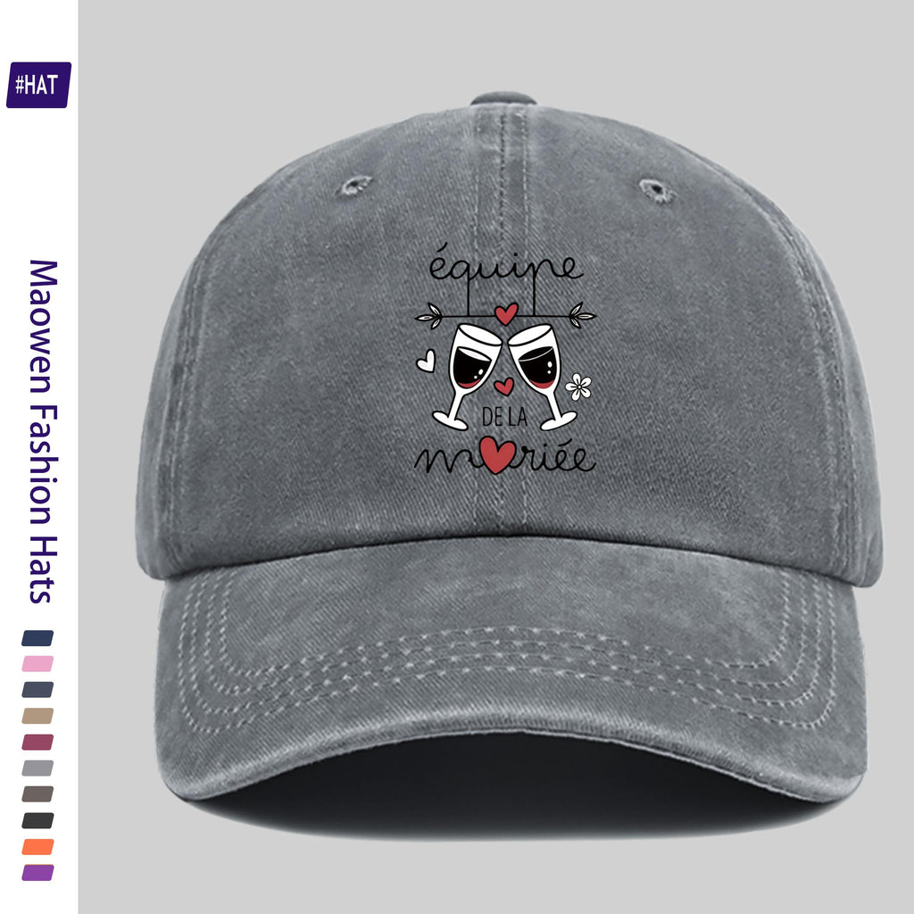 1pc Vintage Distressed Adjustable Sports Cap, Featuring a Stylish Wine Glass And Heart Decorative Pattern, with a Distressed Washed Cap Body And Fashionable Printed Design. It Is an Outdoor Casual Cap, a Fashionable Printed Breathable Baseball Cap