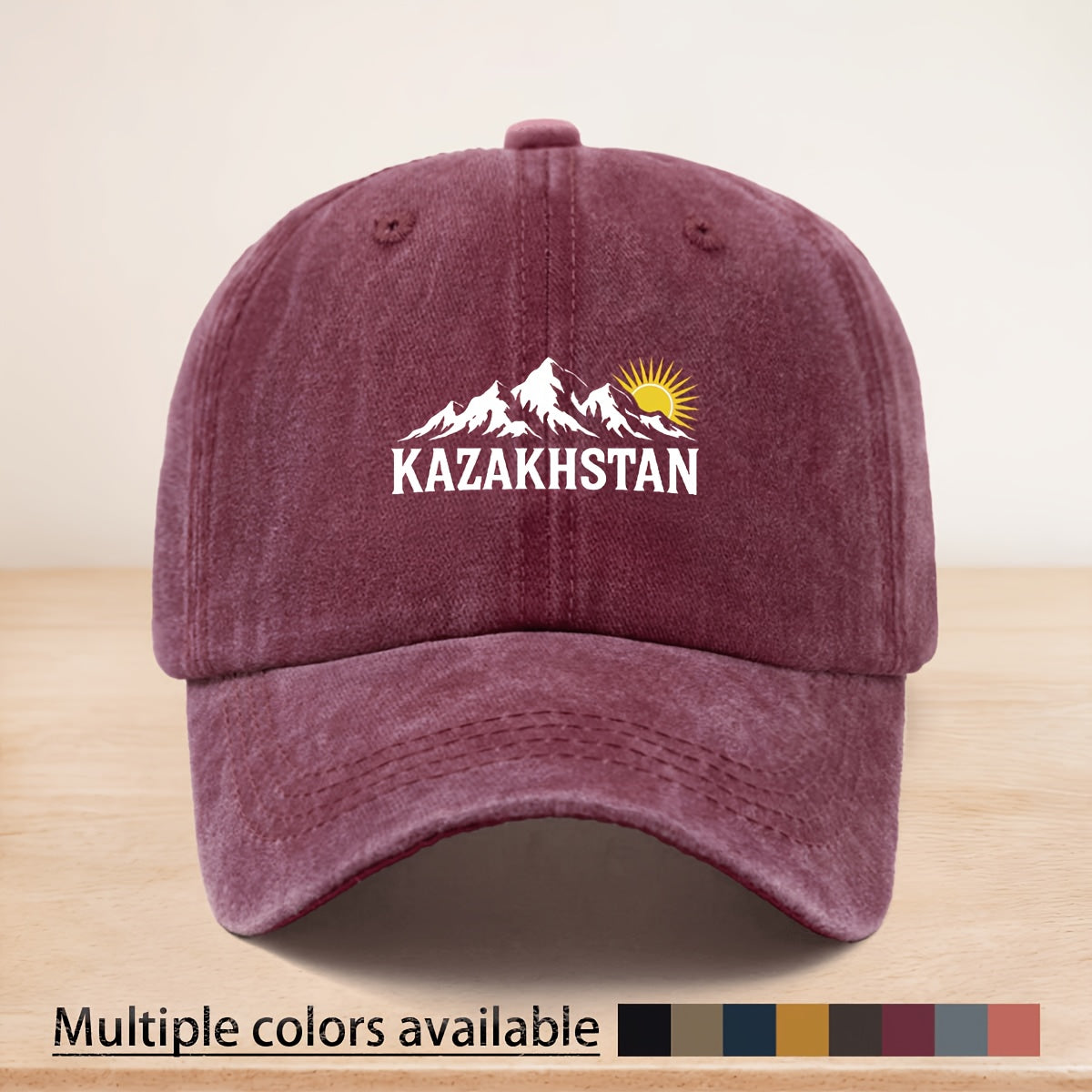 A KAZAKHSTAN Snow Mountain Sunrise Washed Baseball Cap, Adjustable Size, Casual Hat Suitable for All Seasons, Outdoor Vacation, Personalized Street Hip-Hop Cap, Soft Top, Non-Pressurizing, Curved Brim, Lightweight, Durable, Easy to Maintain, Trucker