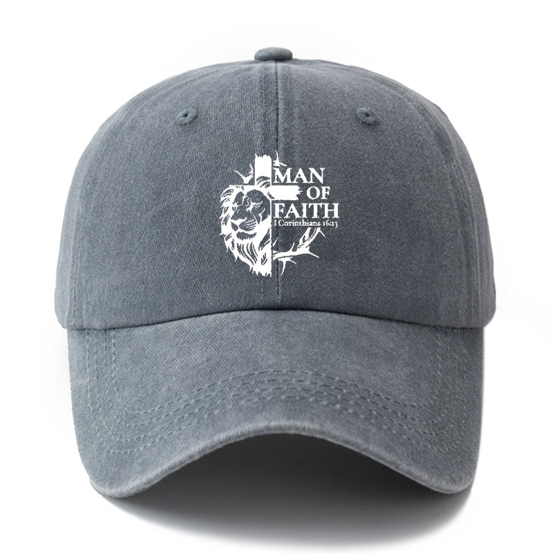 Unisex, Fashionable And Versatile Printed "MAN OF FAITH" Baseball Cap, Classic Retro Washed Outdoor Lightweight Curved Brim Cap, Suitable for Outdoor Vacations, Travel, Camping, And Other Casual Occasions, Hip-Hop Cap for Holiday Parties