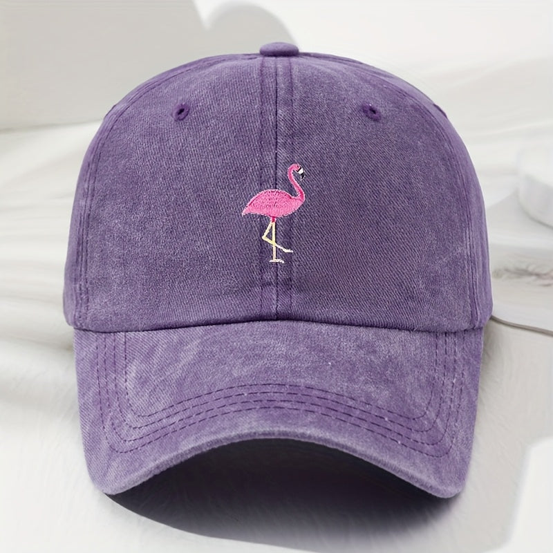 Unisex Embroidered Flamingo Soft Top Baseball Cap, Vintage Men'S Hat, Women'S Fashion Outdoor Cap with Adjustable Circumference, Suitable for Outdoor Sports, Fishing, Hiking, And Camping
