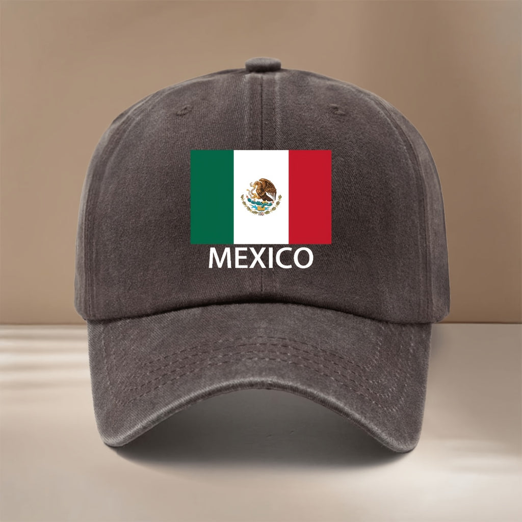MEXICO Text Flag Print Pattern Baseball Cap for Vacation, Travel, Dinner Parties, and Camping. Six-Panel Hat with a Simple Textured Feel, Lightweight and Comfortable Curved Brim Cap. Unisex Casual Hat, Hip-Hop Hat with Adjustable Size, Relaxed Fit