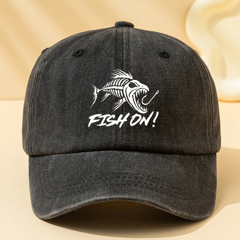 Trendy Men'S Vintage Washed Baseball Cap Featuring a Unique Fish Pattern, Casual And Versatile, Breathable, Comfortable, Lightweight, Adjustable Fisherman Hat for Outdoor Sports And Fishing, Stylish Brand Fishing Hat