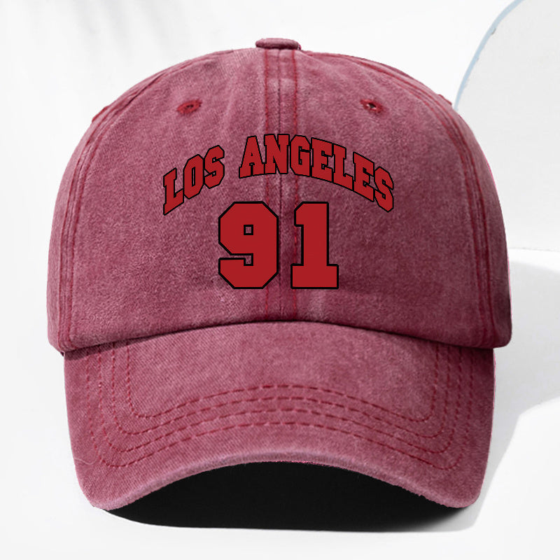 Unisex LOS ANGELES 91 Letter Print Washed Vintage Baseball Cap, Fashionable Sun Outdoor Hat for Men and Women, Adjustable Fit Trucker Hat Suitable for All Seasons and Daily Wear