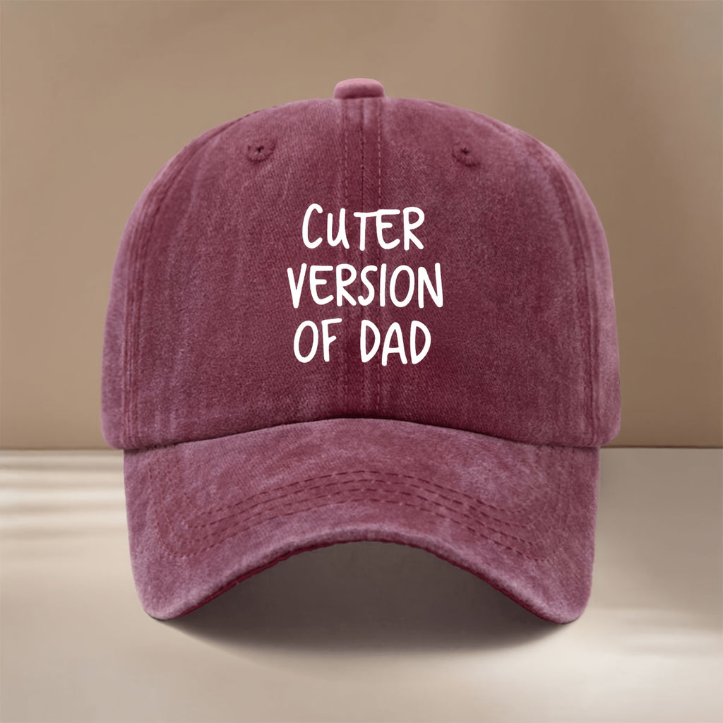 This Is a Baseball Cap Featuring a Design That Says 'CUTER VERSION OF DAD'. It'S Easy, Lightweight, And Adjustable, Suitable for Both Men And Women. This Trendy Curved-Brim Hat Is Perfect for Outdoor Activities, Gatherings, And Camping