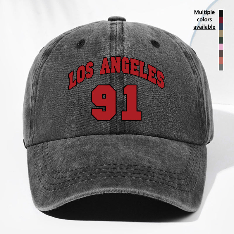 Unisex LOS ANGELES 91 Letter Print Washed Vintage Baseball Cap, Fashionable Sun Outdoor Hat for Men and Women, Adjustable Fit Trucker Hat Suitable for All Seasons and Daily Wear