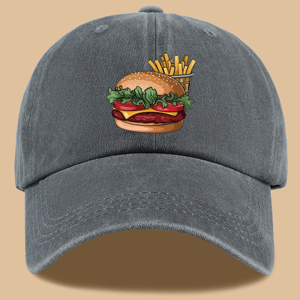 1pc Cartoon Style Food Illustration Fun Printed Full Hamburger Baseball Cap Lightweight Comfortable Breathable Sun Hat Fashion Easy Beautiful Men And Women Baseball Cap Adjustable Size Truck Driver Dad Hat Mom Beach Vacation Hat Suitable for Outdoor