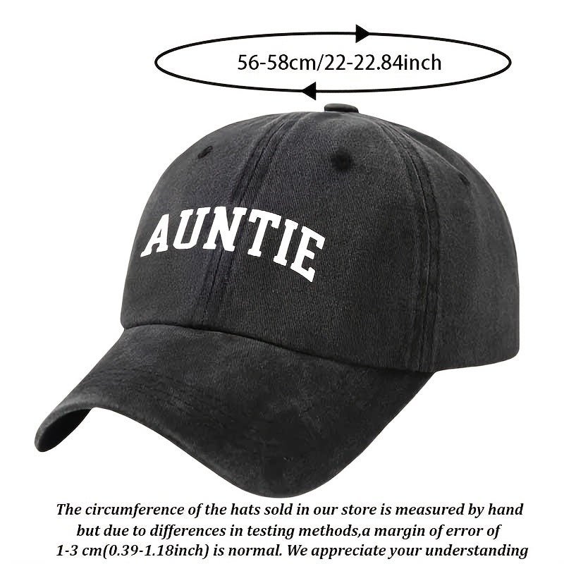 White "AUNTIE" Printed Collegiate Baseball Cap - Lettering for Teacher Gifts, Back-to- & Graduation, Comfortable Casual Hat with Auntie, Hand Washable for Daily Wear & Special Events