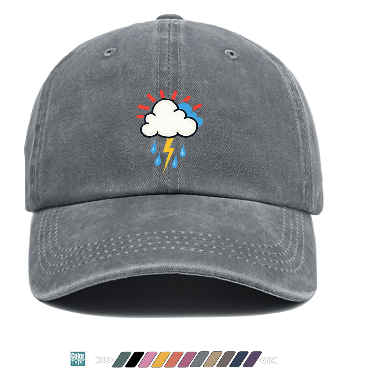 1pc 1pcs Unisex Adjustable Baseball Cap with Cloud Lightning Raindrop Print, Outdoor Sports Hat, Suitable for Daily Wear, Camping, Music Festivals, Cycling, Travel -  Gift for Men & Women, Birthday Present