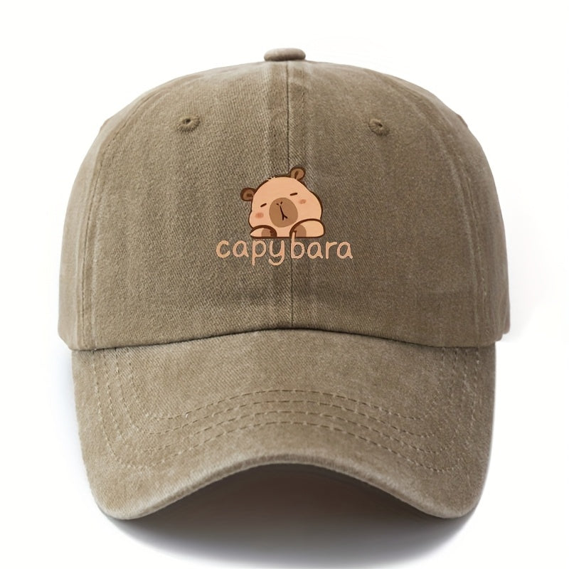 Unisex Capybara Print Baseball Cap | Lightweight 100% Polyester, Retro Washed Casual Outdoor Hat for Camping, Travel & Parties - Grey, Pink, Brown, Blue