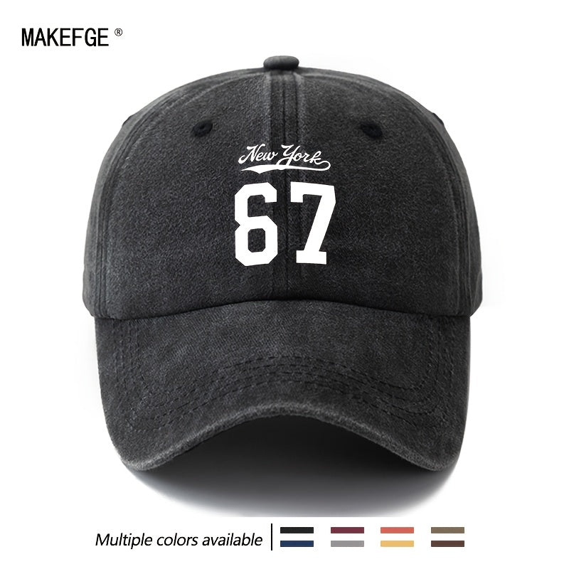 A Stylish And Versatile Unisex Baseball Cap Featuring a New York 67 Print, This Classic Retro Washed Outdoor Cap Is Lightweight And Curved-Brimmed. It'S Perfect for Casual Occasions Like Outdoor Vacations, Camping, And Holiday Parties
