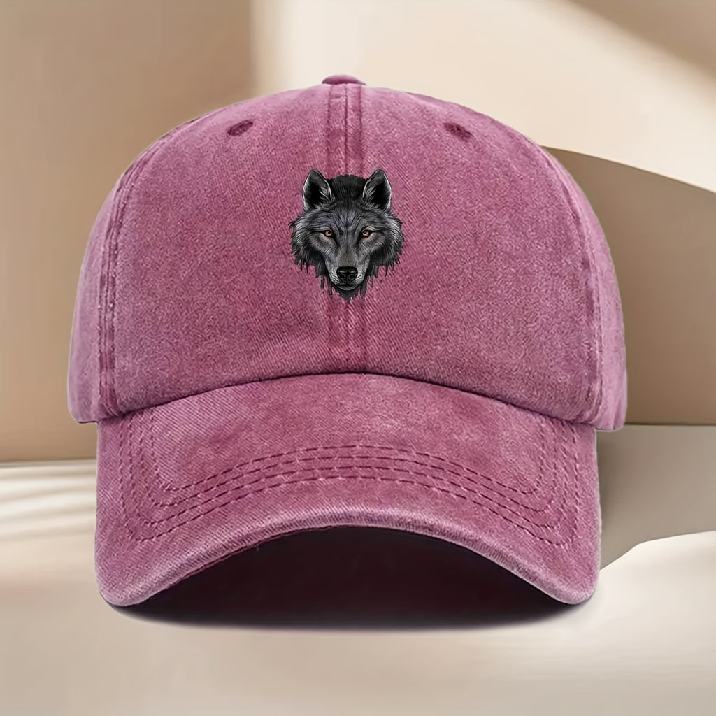 Men' & Women' Vintage Distressed Duckbill Cap with Wolf Head Print - Curved Brim Baseball Hat Suitable for All Seasons, Lightweight Durable Outdoor Travel, Hip-Hop Style for Daily Wear, Vacation, - Fits Head Circumference Well