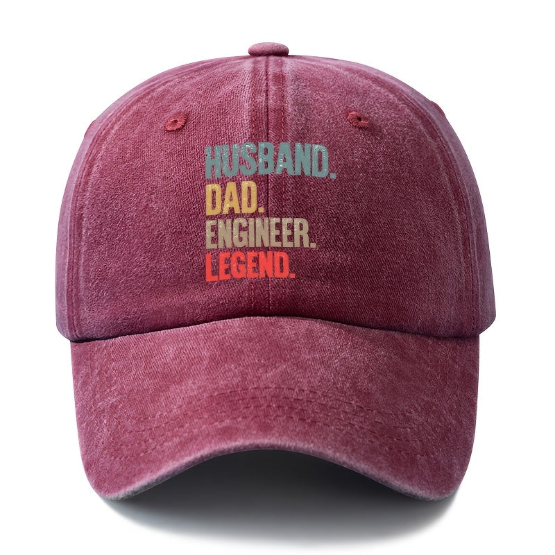 A Unisex, Fashionable and Versatile Printed Baseball Cap with a Stepwise Identity Statement, HUSBAND DAD ENGINEER Baseball Cap, Classic Retro Washed Outdoor Lightweight Curved Brim Cap, Trucker Baseball Cap, Suitable for Outdoor Vacations, Travel, Ca