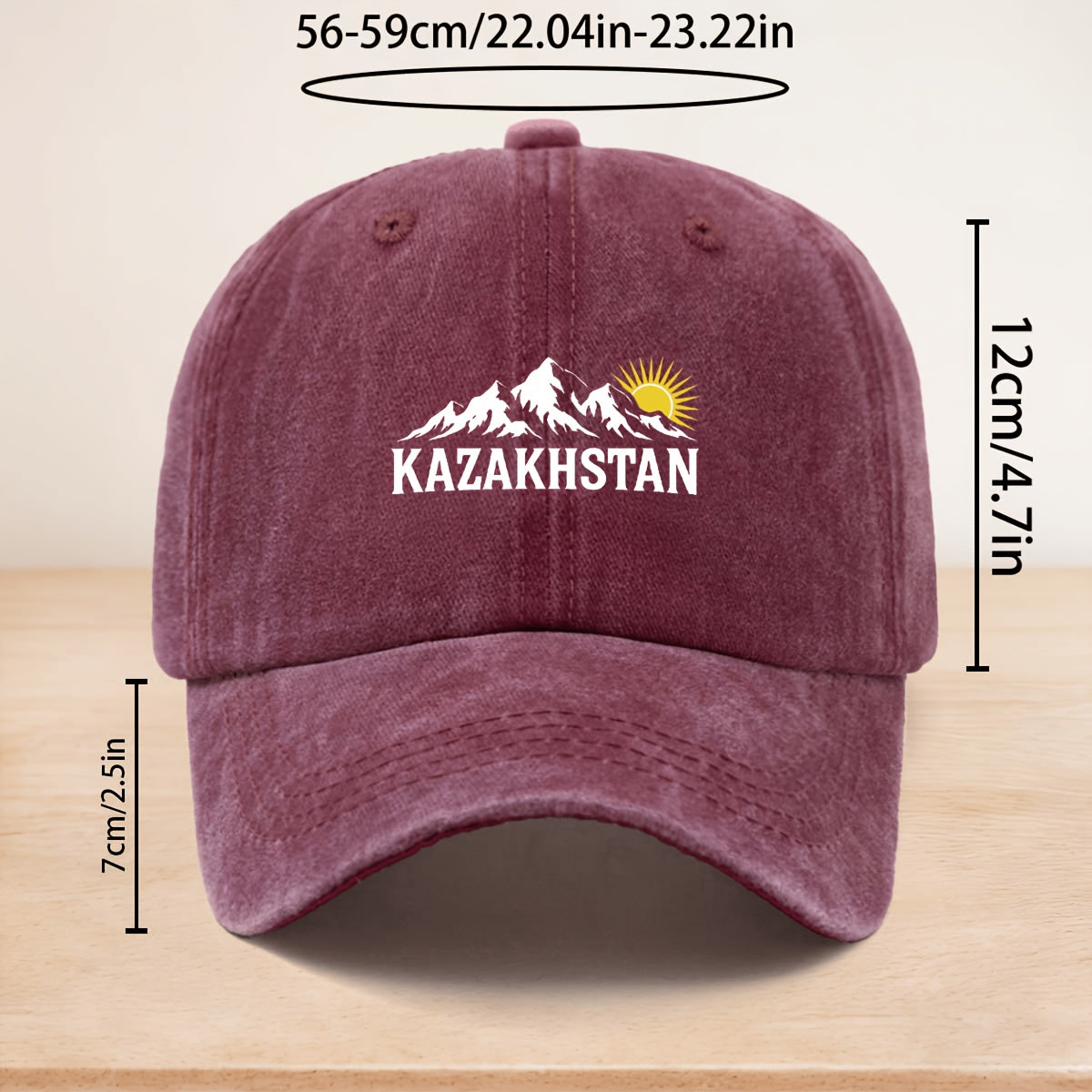 A KAZAKHSTAN Snow Mountain Sunrise Washed Baseball Cap, Adjustable Size, Casual Hat Suitable for All Seasons, Outdoor Vacation, Personalized Street Hip-Hop Cap, Soft Top, Non-Pressurizing, Curved Brim, Lightweight, Durable, Easy to Maintain, Trucker