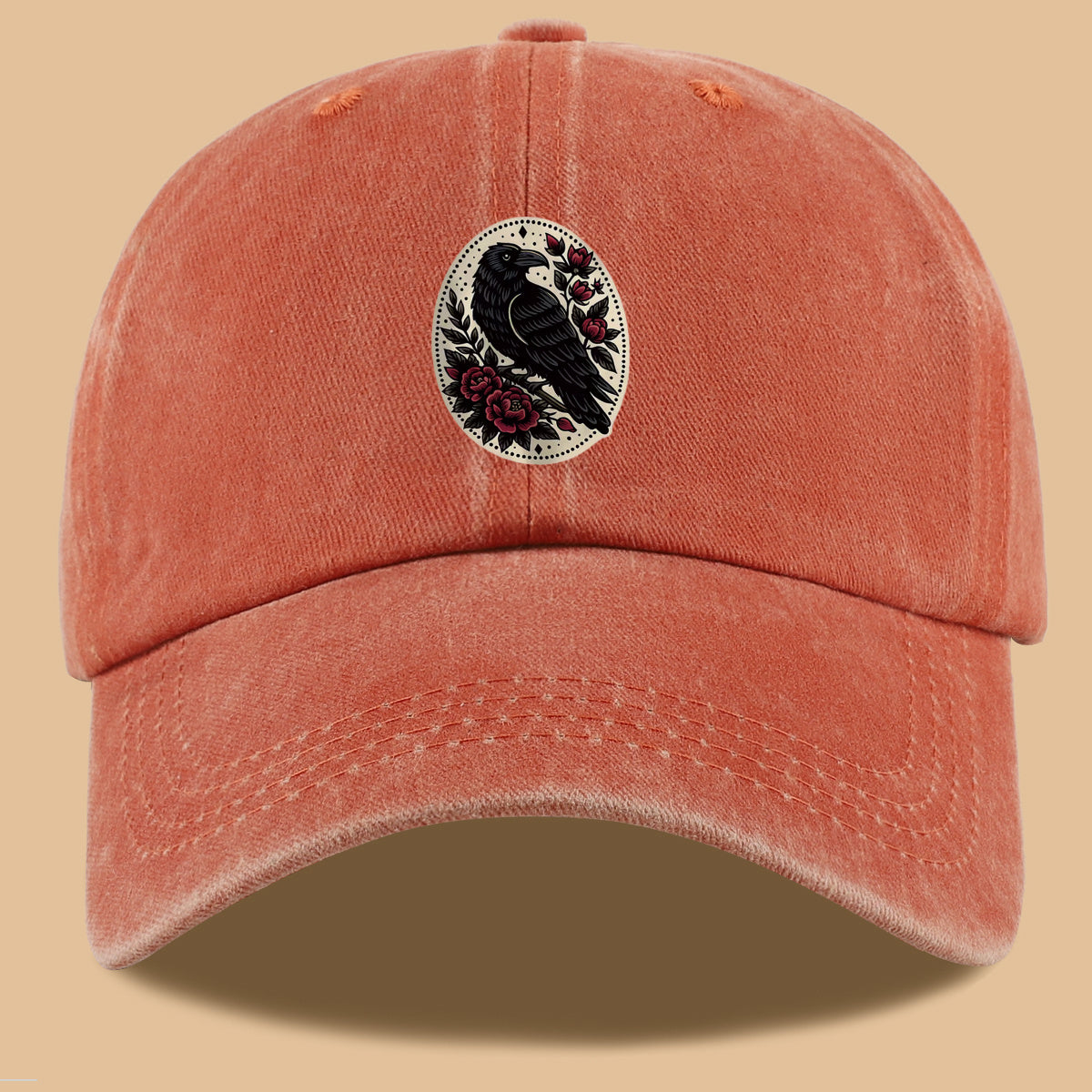 1pc 1pcs Black Crow & Red Rose Vintage Duckbill Baseball Cap - Adjustable Unisex Hat Suitable for Men & Women, Gothic Streetwear Sun Hat for Outdoor Travel, Daily Commute, Photo Shoots, Creative,,