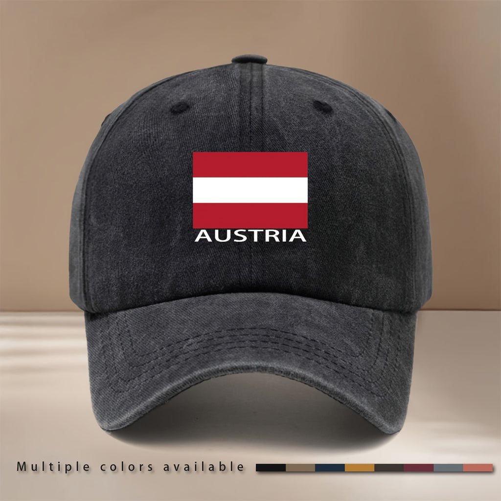 AUSTRIA Letter Austria Flag Pattern Baseball Cap Easy Fashion Lightweight Hip Hop Hat Unisex Curved Brim Hat Vacation Travel Dinner Camping Matching Comfortable Duck Tongue Hat Curved Brim Arc Shows Small Face Adjustable Size Six-Piece Hat Version E