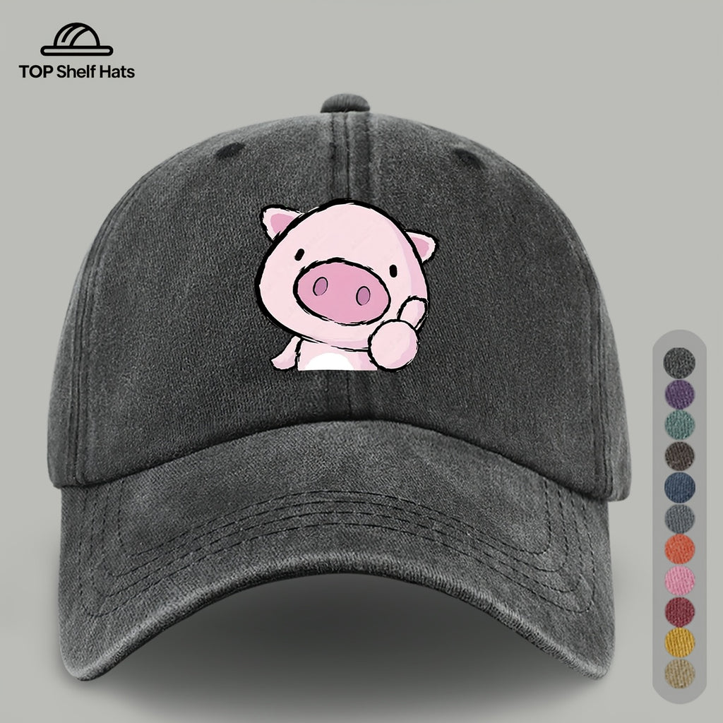 1pc Cute and Playful Piglet Pattern Printed Baseball Cap, Lightweight, Comfortable, and Breathable, Adjustable Size, An Excellent Valentine's Day Gift for Your Partner, Unisex Outdoor Casual Wear Accessory, Mom and Dad's Beach Vacation Leisure Sun
