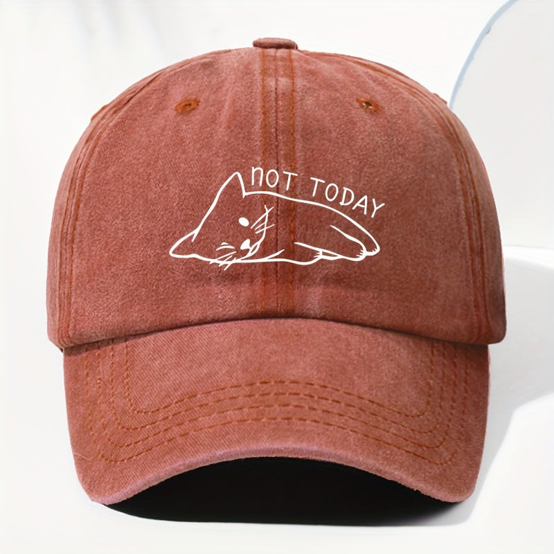 A Unisex Vintage Baseball Cap with Cat Print, Suitable for Outdoor. It Features Adjustable Size, Perfect for Daily Wear, All Seasons