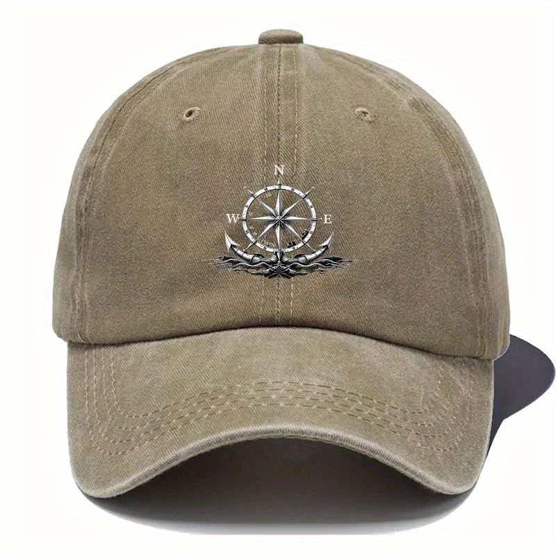 Classic Nautical Octagonal Compass Cap - Navy, Dark Green, Brown - Sturdy Fabric, Perfect for Sailing, Beach, Hiking - Great Nautical Present for Sailors, Coast Guards, Adventurers, Adventure Gear, for Sailor Style Headwear, Hand W