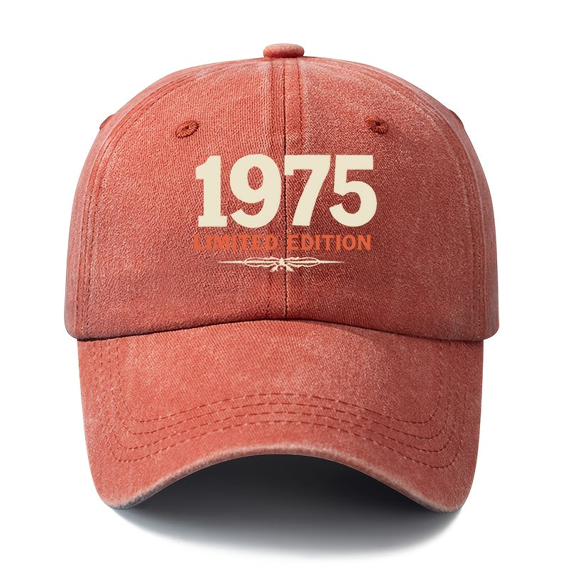 A Unisex, Fashionable and Versatile Printed 1975 LIMITED EDITION Baseball Cap, a Classic Retro Washed Outdoor Lightweight Curved Brim Cap, Suitable for Outdoor Vacations, Travel, Camping, and Other Casual Occasions, a Hip-hop Cap for Holiday Parties,