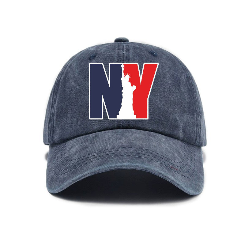 1 Washed Distressed Print Baseball Cap for Adults, NY Statue of Liberty Print, Washed Vintage Distressed Soft Top Baseball Cap, Unisex Versatile Baseball Cap