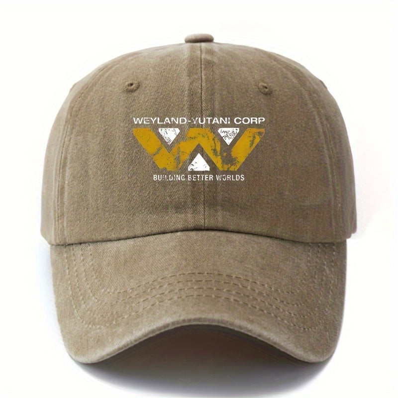 A Versatile Unisex Baseball Cap Featuring a Printed 'WEYLAND-YUTANI CORP' Design, This Classic Retro Hat Is Lightweight with a Curved Brim, Perfect for Outdoor Activities Like Vacations, Camping, And Other Casual Events