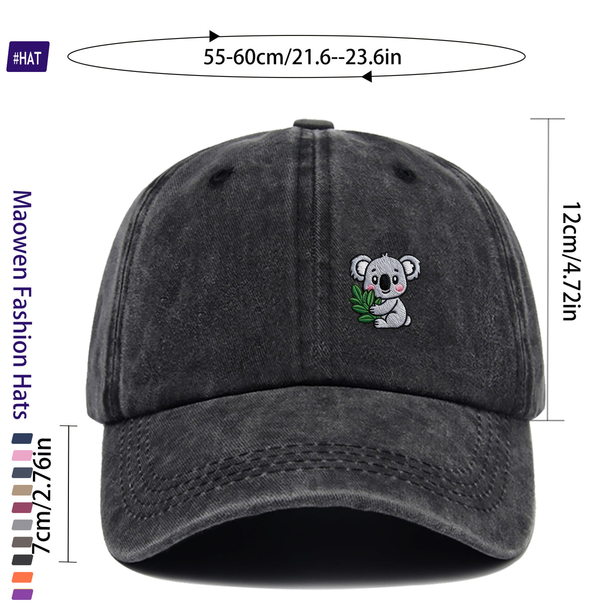 Cartoon-Style Koala Pattern Printed Washed Baseball Cap, New Vintage-Style Baseball Cap for Summer, Unisex Lightweight Outdoor Cap, Suitable for All Seasons, Travel And Casual Wear, Adjustable Size Trucker Cap, Ideal for Sports Enthusiasts