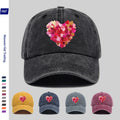 Heavy-Duty Washed Vintage Trucker Cap, Thick Oil-Painting Style Heart Print, Adjustable Snapback Closure, Suitable for Sports, Unisex Outdoor Cap, Ideal for All-Season Travel, Durable Headwear