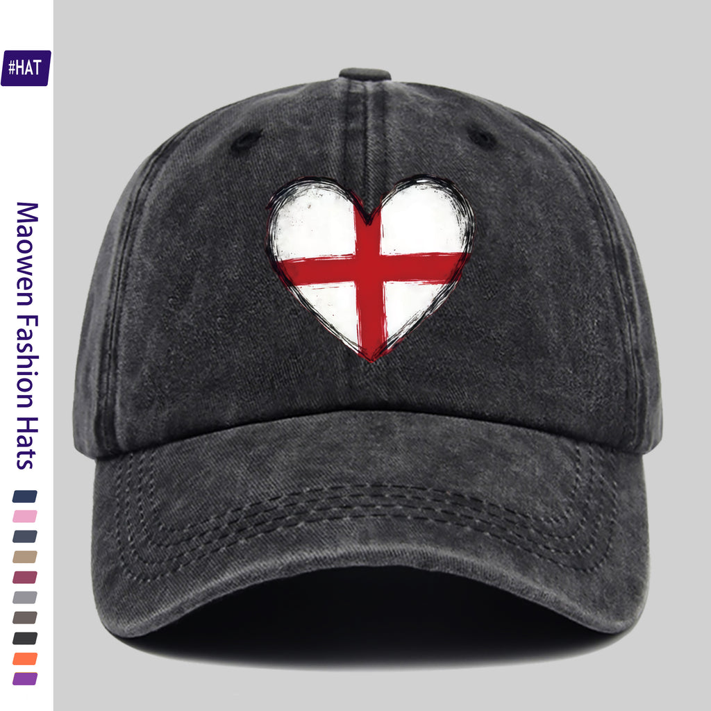 1pc of Vintage Distressed Adjustable Sports Cap, Washed and Distressed with an English Flag and Heart Pattern Print, Outdoor Casual Cap, Fashionable Printed Breathable Baseball Cap, a Must-have Fashion Item, Ideal for Outdoor Sports and Travel Ca