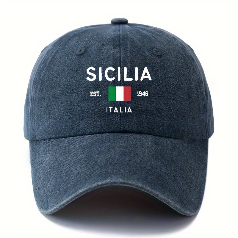 MAKEFGE Unisex SICILIA EST.1946 ITALIA Truck Baseball Cap- Italian Flag Color Design, Adjustable Snapback, 5pcs Breathable Fabric, Casual Outdoor Travel Camping Hat, Suitable for Men and Women, Fashionable and Durable Headwear, Casual Style,  Travel