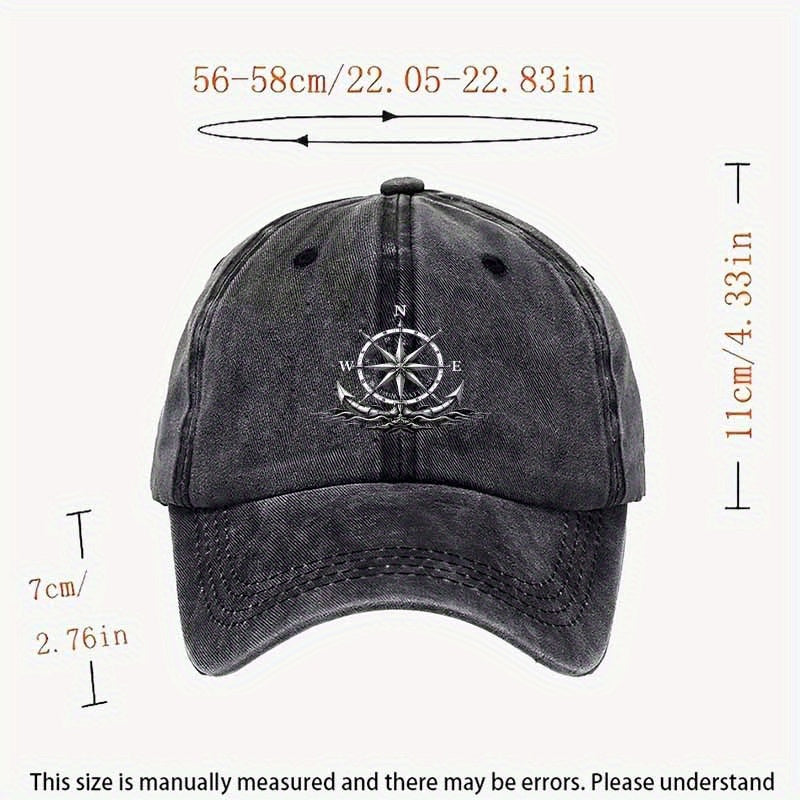 Classic Nautical Octagonal Compass Cap - Navy, Dark Green, Brown - Sturdy Fabric, Perfect for Sailing, Beach, Hiking - Great Nautical Present for Sailors, Coast Guards, Adventurers, Adventure Gear, for Sailor Style Headwear, Hand W