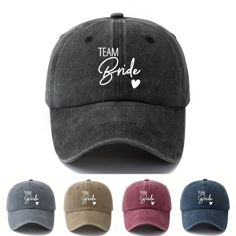 Unisex Printed Letter Washed Baseball Cap, TEAM Bride Curved Brim Hat, Lightweight Outdoor Bucket Hat for Camping And Travel Casual Style, Trucker Baseball Cap Suitable for Men And Women
