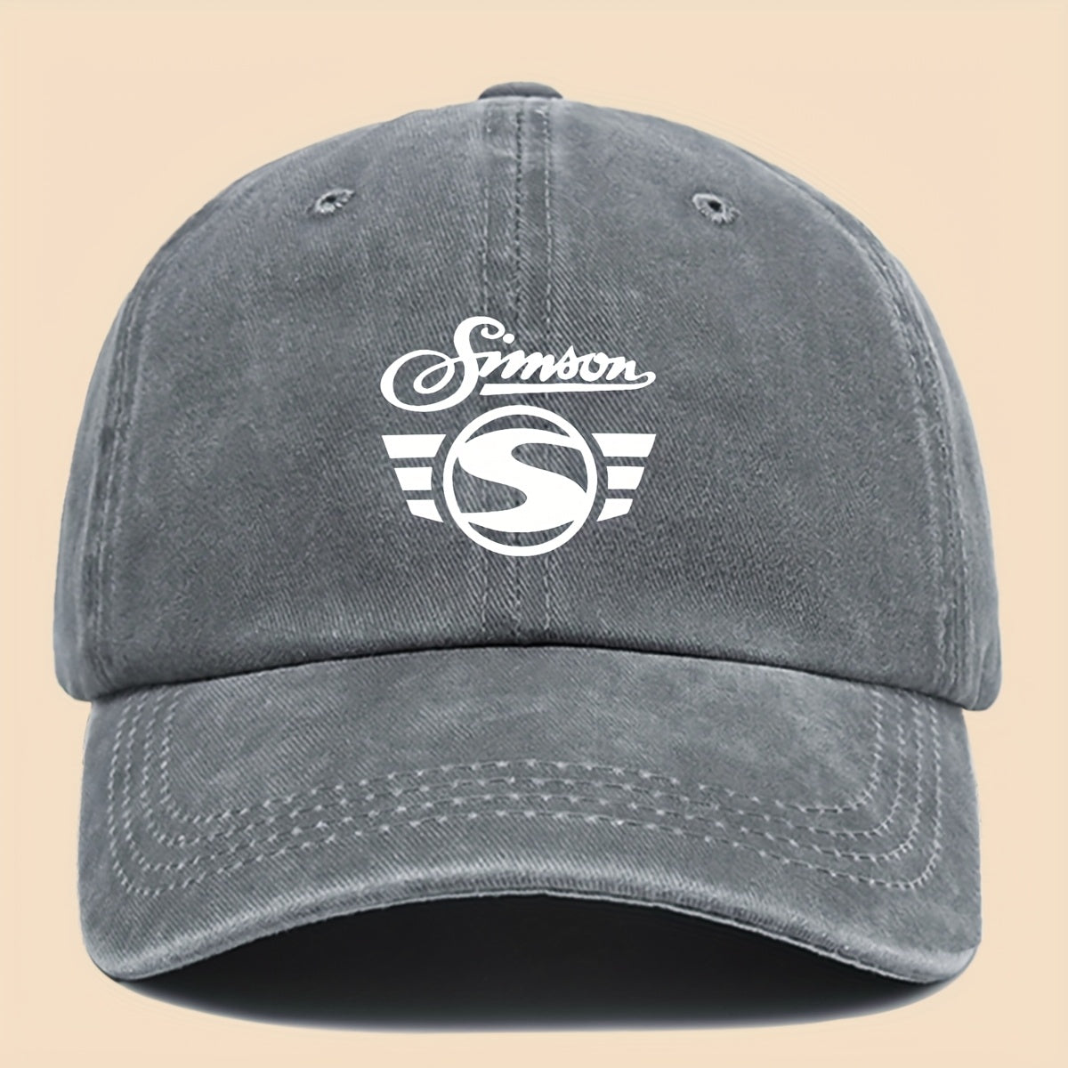 1pc Men's "Simson" Logo Graphic Print Baseball Cap Black Polyester Duckbill Hat with White Geometric Print Breathable Comfort Solid Color Simple  Soft Top Curved Brim Dad Hat Adjustable Size Unisex Casual Skateboard Cap Summer Leisure Accessories