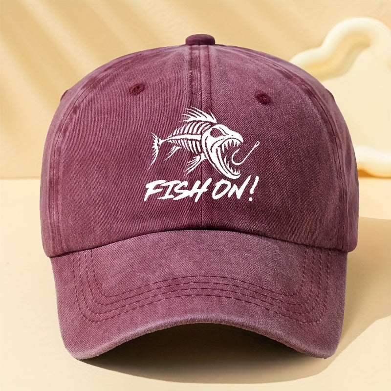 Trendy Men'S Vintage Washed Baseball Cap Featuring a Unique Fish Pattern, Casual And Versatile, Breathable, Comfortable, Lightweight, Adjustable Fisherman Hat for Outdoor Sports And Fishing, Stylish Brand Fishing Hat