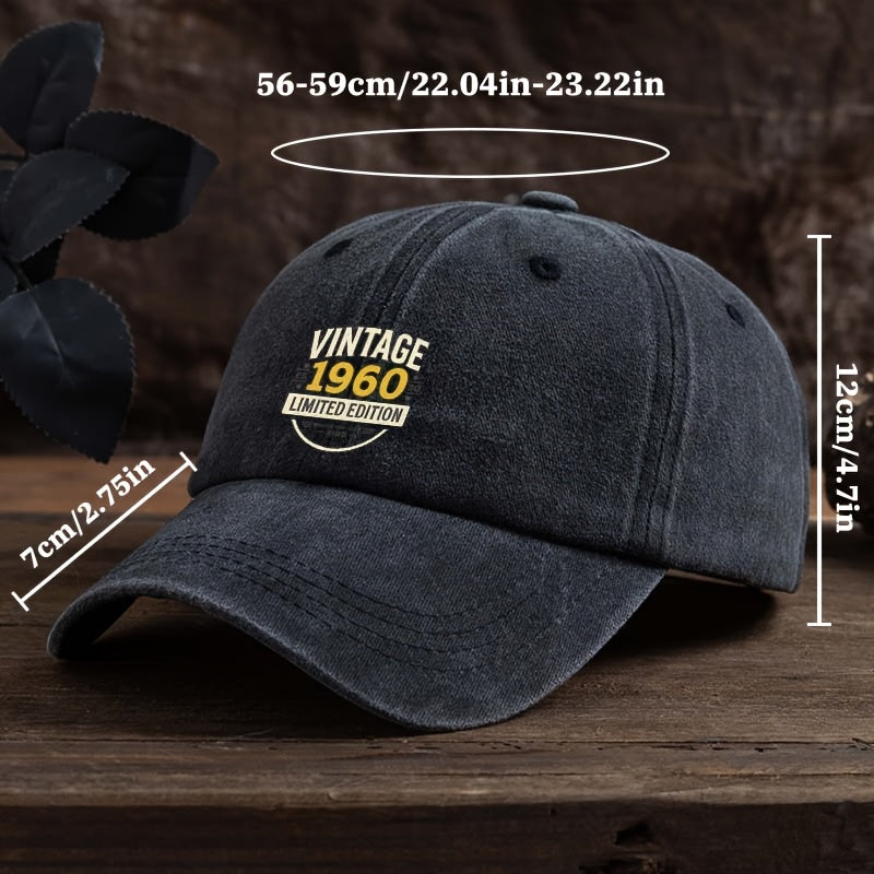 Men' Vintage 1960 Limited Edition Baseball Cap - Adjustable Snapback, Breathable Textile Fabric Hat Suitable for Outdoor & Casual Wear, Durable Retro Headgear with Cap, Hand Washable (Not Dry)