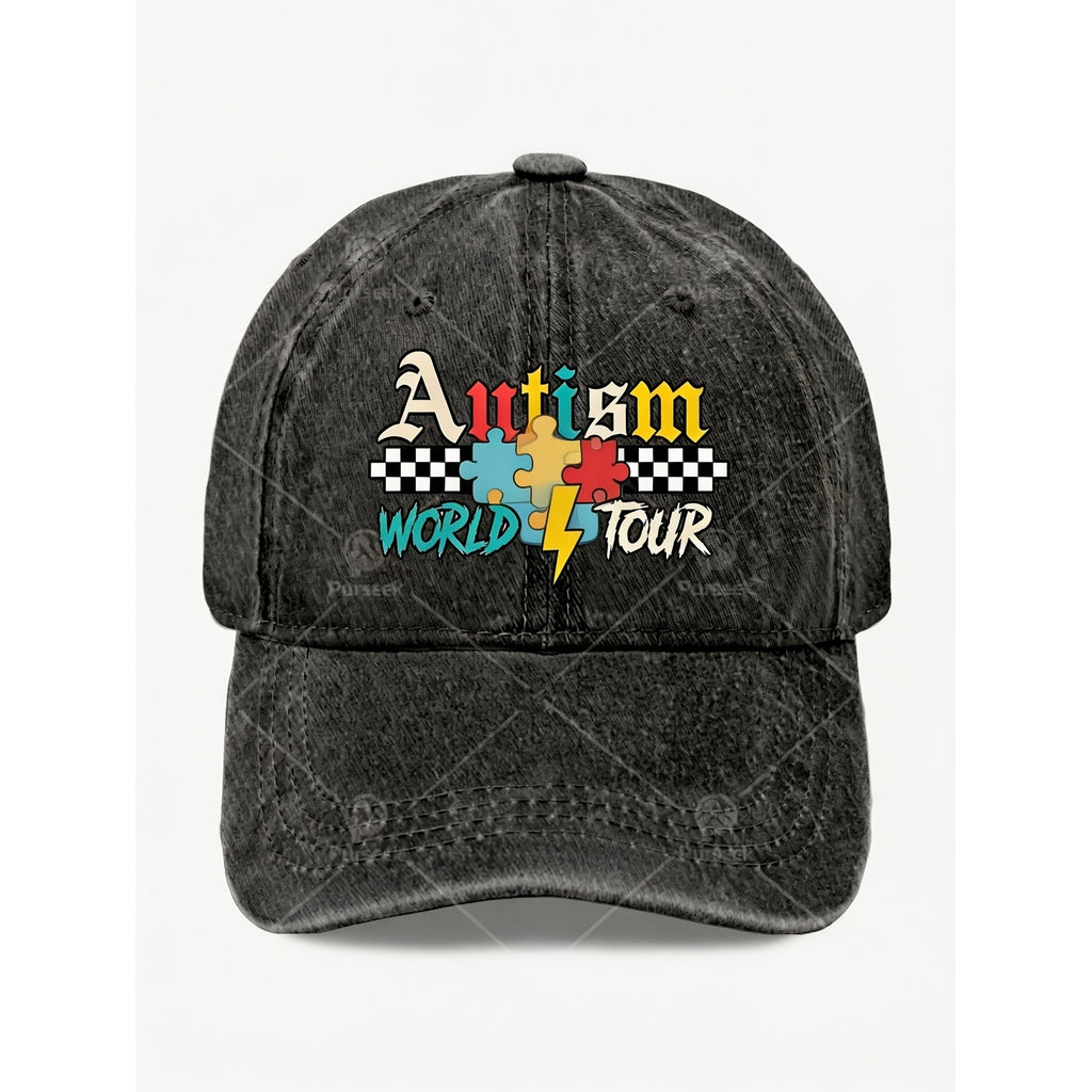 Autism Puzzle Pattern Vintage Hat Unisex Casual Streetwear Cap for Anniversary and Awareness Day