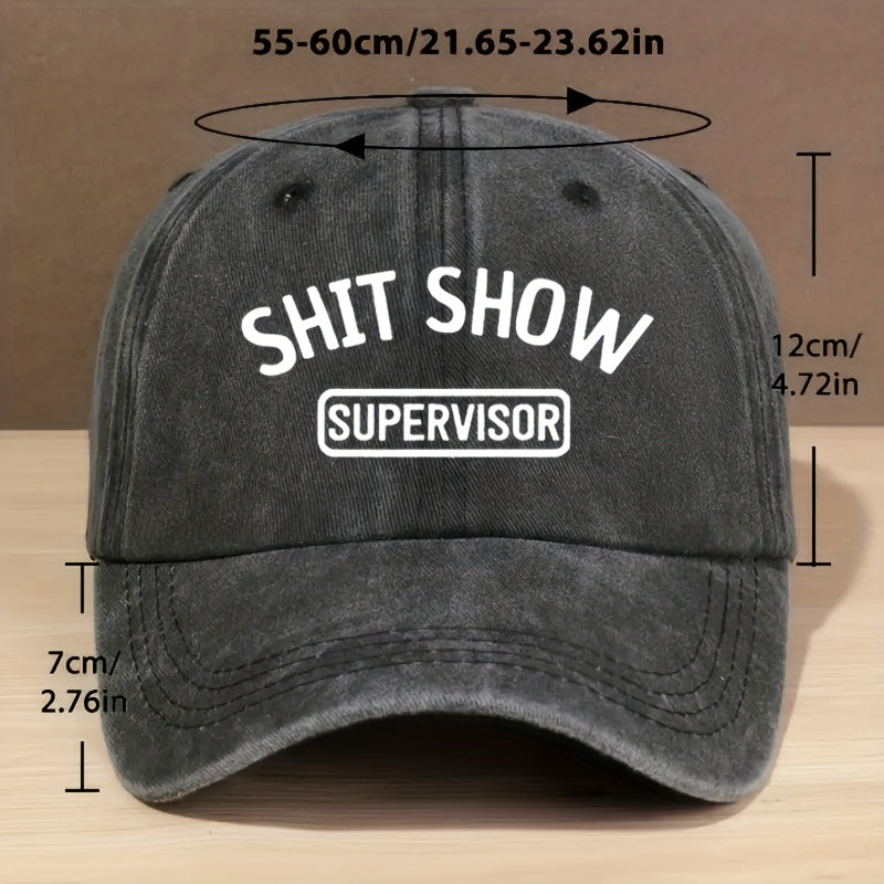 Vintage Style Baseball Cap, 100% Polyester Breathable Fabric, Adjustable Fashion Hat with 'SHIT SHOW SUPERVISOR' Print, Suitable for Daily Wear and Outdoor Activities, Outdoor Hat| Fashion Accessories| Adjustable Fit Hat, Baseball Cap