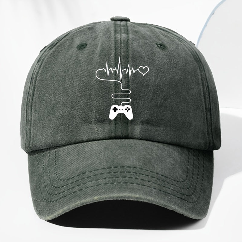 Unisex Gaming Console Heart Print Washed Vintage Baseball Cap, Fashionable Outdoor Hat for Men and Women, Adjustable Fit Trucker Hat Suitable for All Seasons and Daily Wear