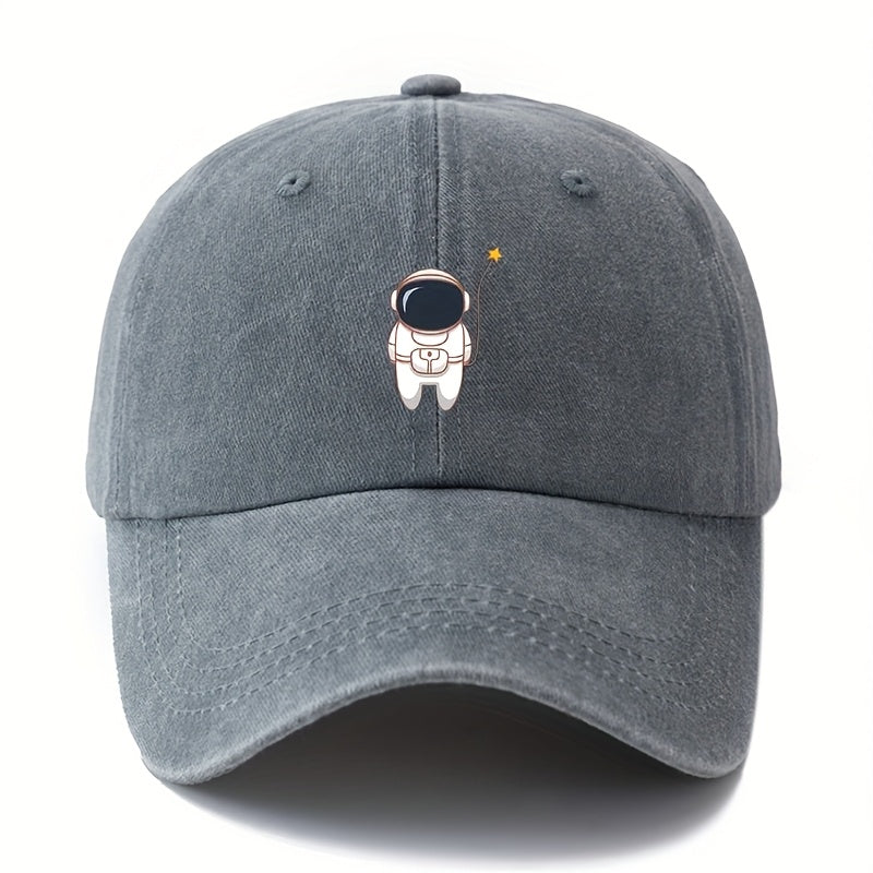 Unisex, Fashionable And Versatile Astronaut Print Baseball Cap, Classic Retro Washed Outdoor Lightweight Curved Brim Cap, Trucker Baseball Cap, Suitable for Outdoor Vacations, Travel, Camping, And Other Leisure Occasions