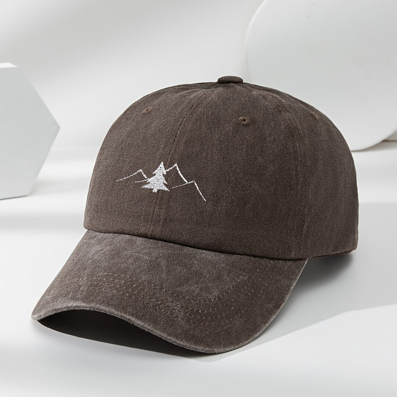 Fun Pine Tree And Mountain Peak Print Embroidered Baseball Cap Outdoor Men'S Casual Sports Adjustable Baseball Cap