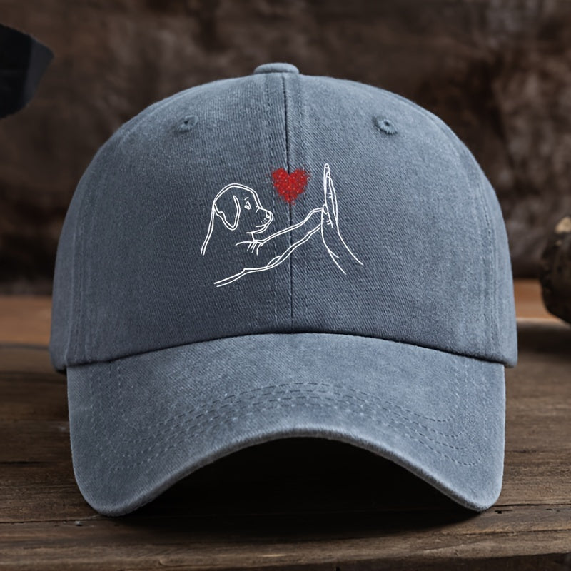 Men's Baseball Cap - Minimalist Dog Lover Hat with High-Five & Heart Graphic, Lightweight Textile for Everyday & Special Events - Perfect Gift for Pet Owners (Black), Dog Hat, Casual Headwear, Playful Design, Durable Construction, Stylish Headwear, Outdoo