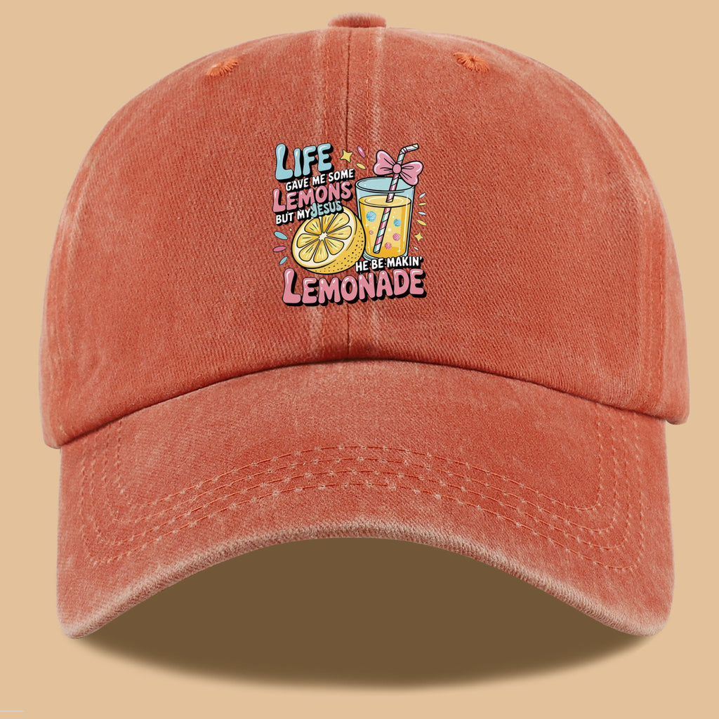 1pc "Life Gave Me Some Lemons but My Jesus He Be Makin' Lemonade" English Phrase Printed Baseball Cap, Fun Lemon and Lemonade Cup Illustration Sun Hat, Stylish, , and Aesthetically Pleasing, Unisex Adjustable Baseball Cap, Casual Street Hat