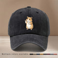 This Is a Baseball Cap with a Waving Hamster Print. It Features a Relaxed Fit, Adjustable Sizing, and a Simple, Trendy Curved Brim. Suitable for Both Men and Women, It Is a Versatile Six-panel Hat Perfect for Outdoor Sports, Dinners