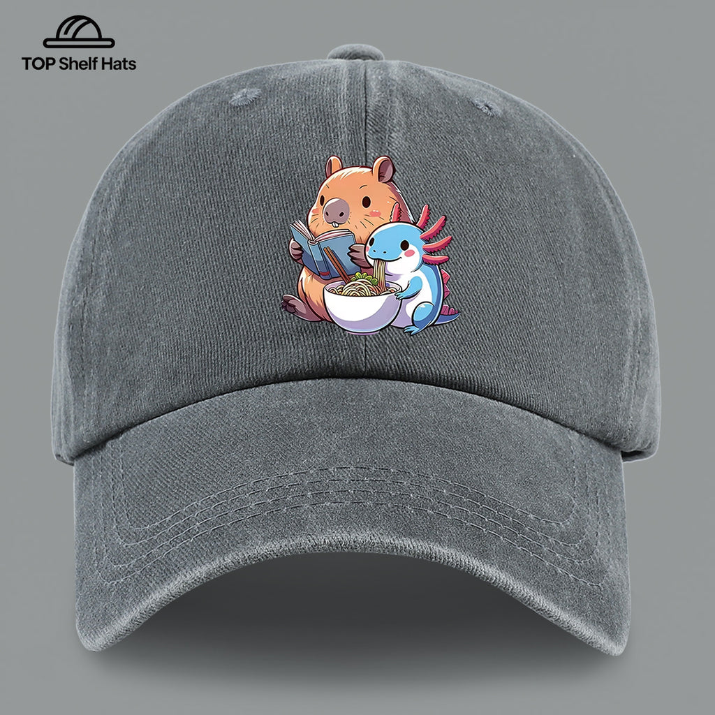 1pc Cap Compatible for Women & Men - Capybara & Salamander Print Adjustable Snapback, Lightweight Breathable Unisex Outdoor Hat with Capybara & Salamander, Valentine'S Gift, Casual Wear For, Beach, Daily Use (Ideal for For)