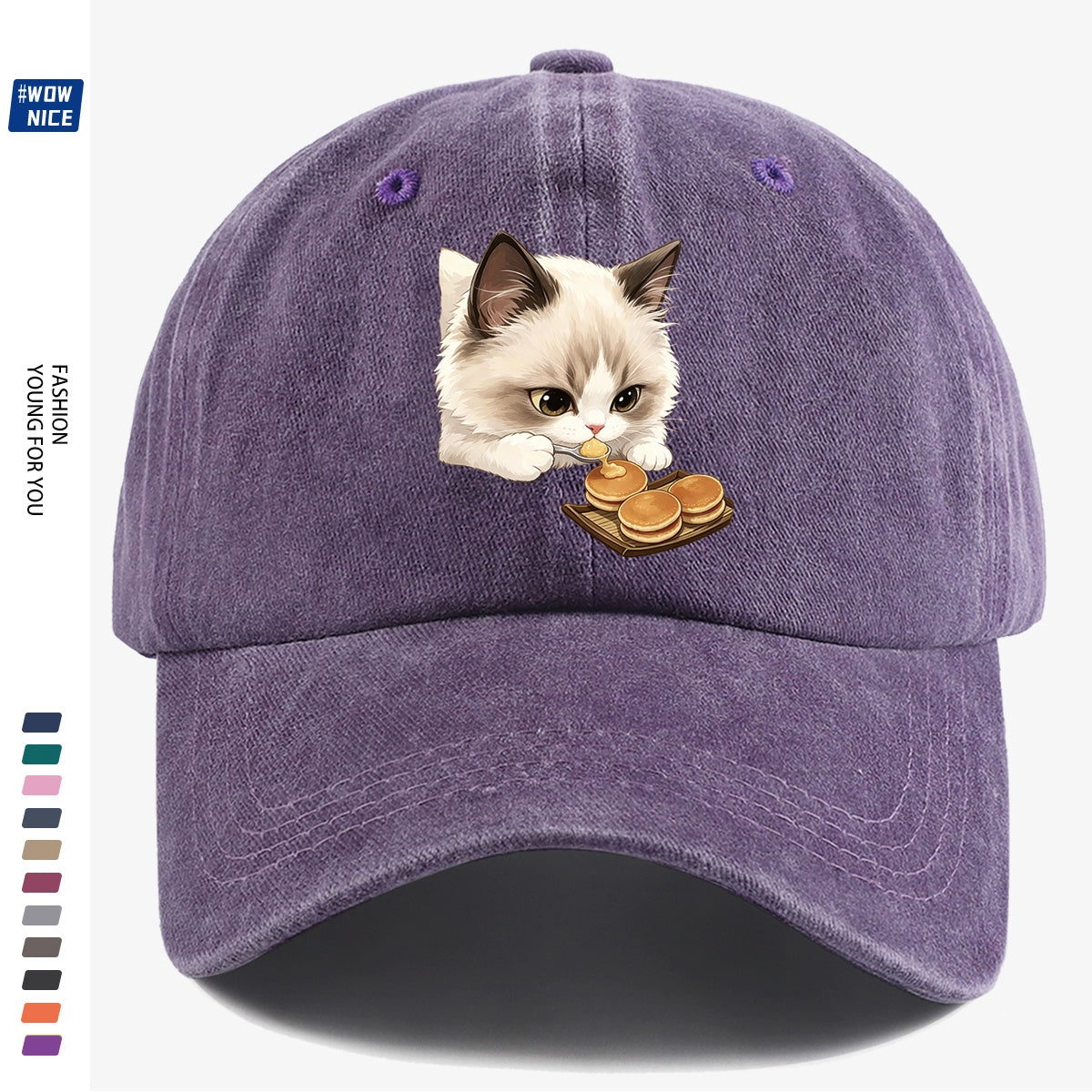 1pc 1pcs Cat Eating Muffin Baseball Cap with Kitten Print - Adjustable Unisex Hat Suitable for Men & Women, Cute, Streetwear, Café Outfits, Daily Wear, Fashionable Cap for Bestie Gatherings & Weekend Outings