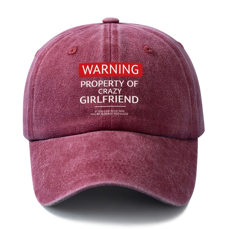 Unisex Fashion Versatile Printed WARNING Baseball Cap, Classic Retro Washed Outdoor Lightweight Curved Brim Hat, Trucker Cap, Suitable for Outdoor Vacation Travel Camping And Casual Occasions, Holiday Party Hip-Hop Hat