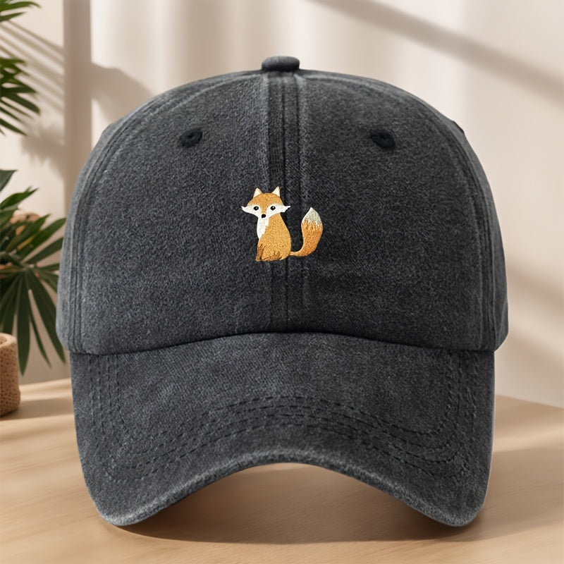 Fox Embroidered Baseball Cap Classic Washed Vintage Distressed Duckbill Cap Personalized Street Hip-Hop Hat Outdoor Casual Sports Shopping Vacation Baseball Cap