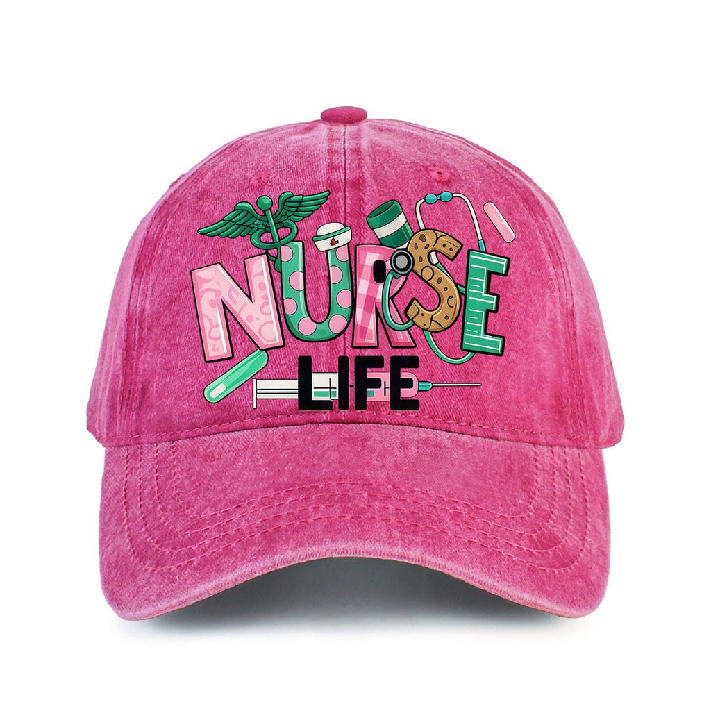 Fashionable Nurse-Themed Printed Washed Baseball Cap, Fresh Retro Style Men'S Hat, Suitable for Spring And Summer Casual Wear, Versatile And Sun, Comfortable And Breathable, Perfect for Outdoor Activities, Fashion Match, Sun